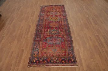 Vintage Geometric Heriz Persian Runner Rug 4x10