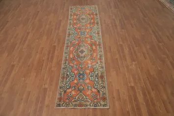 Floral Wool Orange Tabriz Persian Runner Rug 3x10