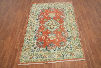 Traditional Floral Wool Orange Tabriz Persian Rug 5x6