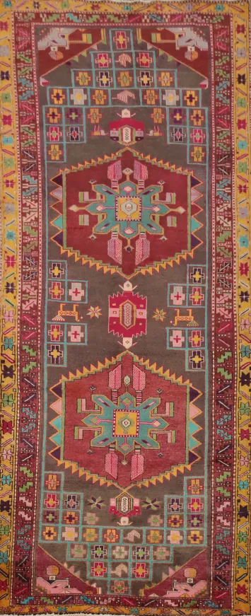 Tribal Geometric Ardebil Persian Runner Rug 4x10