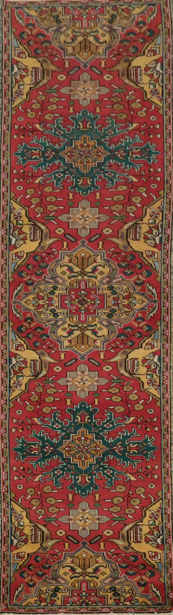 Handmade Wool Vintage Tabriz Persian Runner Rug 2x11