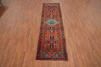 Handmade Wool Geometric Heriz Persian Runner Rug 3x11