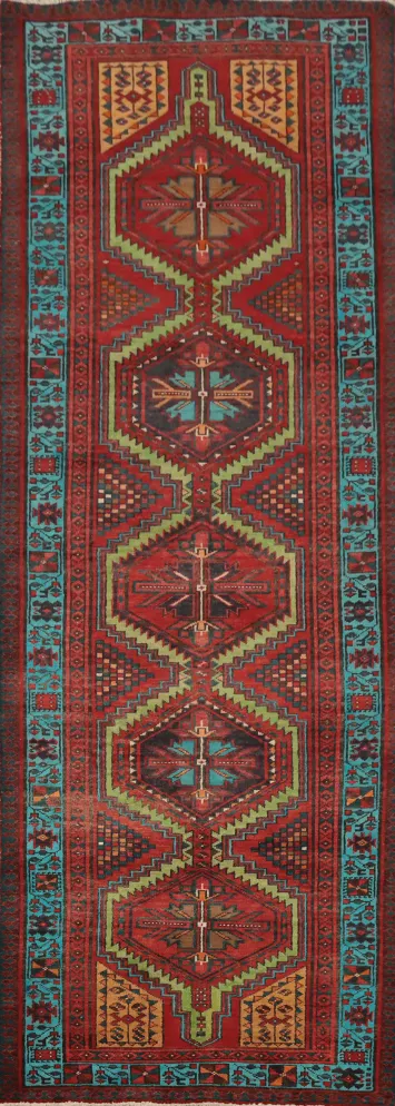 Vintage Geometric Ardebil Persian Runner Rug 3x11