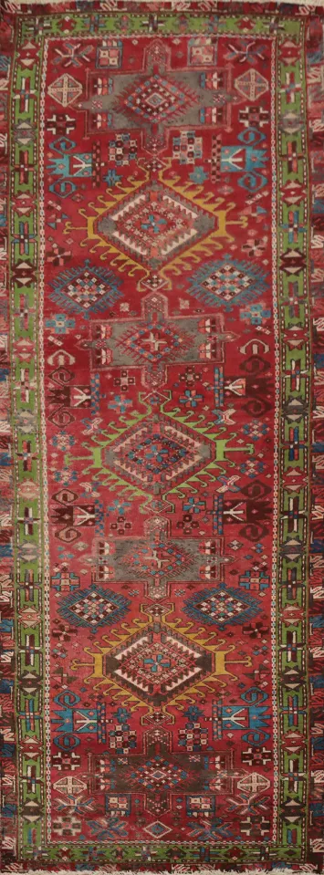 Geometric Wool Heriz Persian Runner Rug 3x11