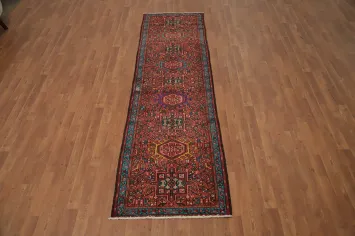 Vintage Geometric Gharajeh Persian Runner Rug 3x9
