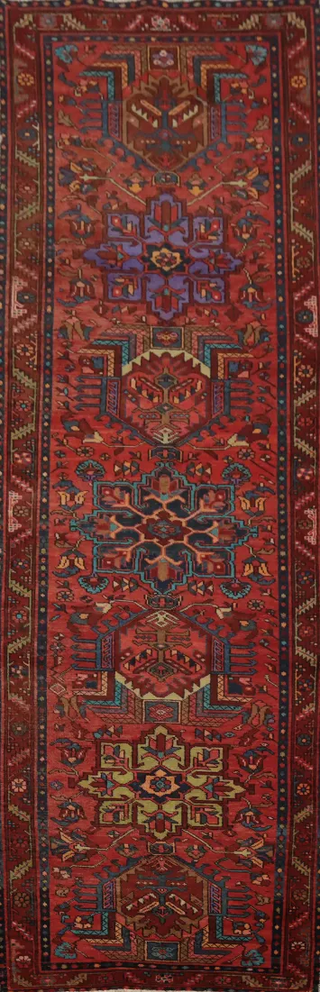Vegetable Dye Wool Heriz Persian Runner Rug 3x13