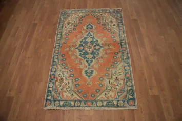 Geometric Wool Orange Tabriz Persian Rug 3x4