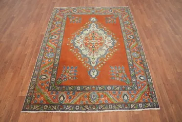 Traditional Wool Orange Tabriz Persian Rug 5x6