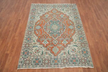 Traditional Wool Orange Tabriz Persian Rug 5x6