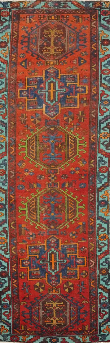 Geometric Wool Heriz Persian Runner Rug 3x11