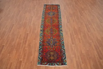 Geometric Wool Heriz Persian Runner Rug 3x11