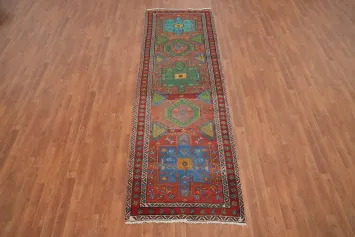 Vintage Geometric Heriz Persian Runner Rug 3x10