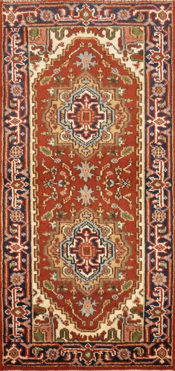 Geometric Heriz Serapi Indian Runner Rug 2x6