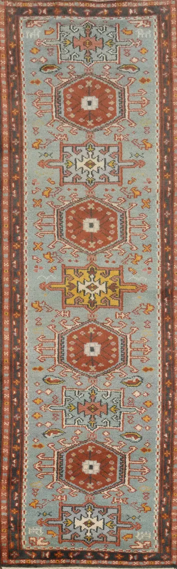 Geometric Kazak Indian Runner Rug 3x10