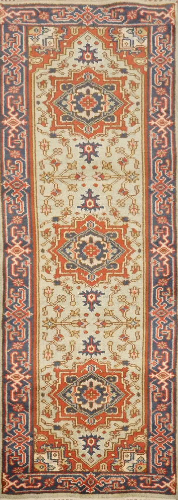 Geometric Heriz Serapi Indian Runner Rug 3x8