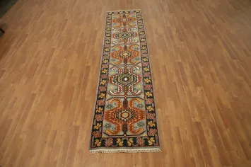 Geometric Kazak Handmade Runner Rug 3x10