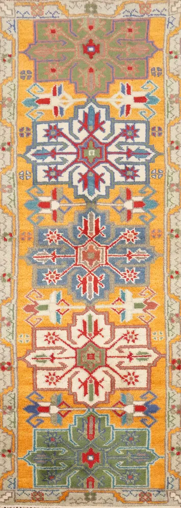 Geometric Oushak Indian Runner Rug 3x8