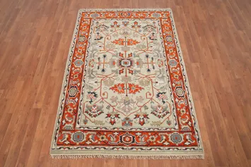 Geometric Oushak Handmade Wool Rug 4x6