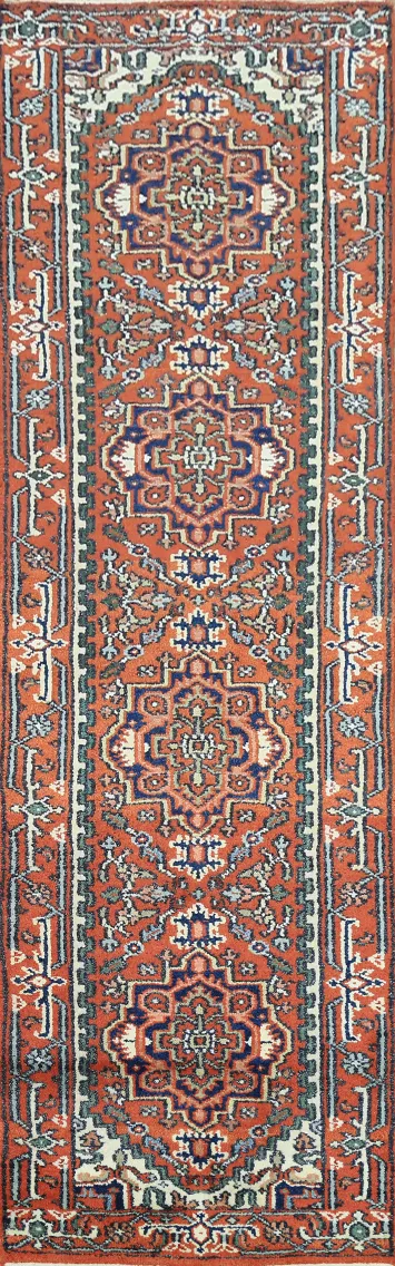 Orange Wool Heriz Serapi Handmade Runner Rug 3x10