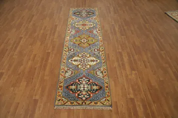 Geometric Kazak Oriental Runner Rug 3x10