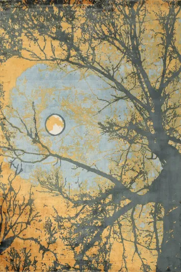 Embrace Serenity with Moonlit Forest Scene Abstract Area Rug 6x8