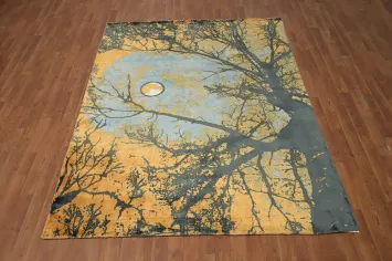 Embrace Serenity with Moonlit Forest Scene Abstract Area Rug 6x8