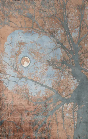 Moonlit Serenity: A Rustic Night Sky Tree Abstract Area Rug 6x8