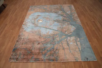 Moonlit Serenity: A Rustic Night Sky Tree Abstract Area Rug 6x8