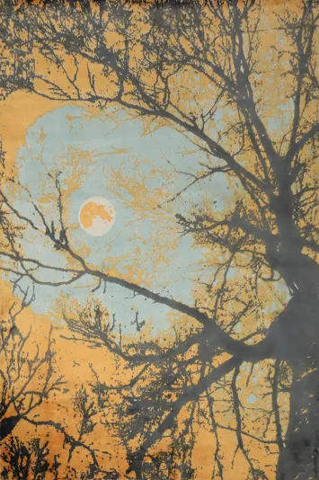 Nightscape Abstract Area Rug 6x8 with Dramatic Tree Silhouettes