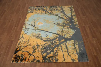 Nightscape Abstract Area Rug 6x8 with Dramatic Tree Silhouettes