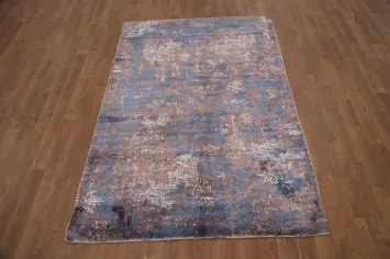 Abstract Blue and Rust Textured Abstract Rug 4x6 for Modern Living