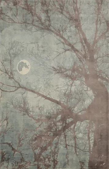 Mystical Moonlit Tree Handmade Rug 5x7 Serene Nature-Inspired Design