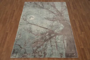 Mystical Moonlit Tree Handmade Rug 5x7 Serene Nature-Inspired Design