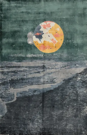 Mystical Moonlit Ocean Modern Area Rug 6x8 - A Nighttime Coastal Escape