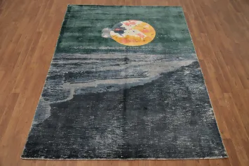 Mystical Moonlit Ocean Modern Area Rug 6x8 - A Nighttime Coastal Escape