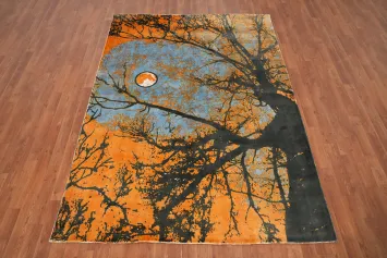 Rustic Autumn Tree Modern Area Rug 5x8 with Soft Earthy Tones