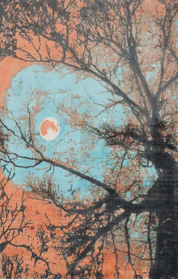 Mystical Nightscape Abstract Area Rug 6x8 with Moonlit Tree Design