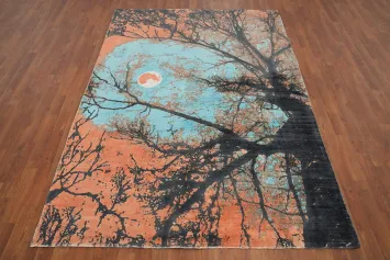 Mystical Nightscape Abstract Area Rug 6x8 with Moonlit Tree Design