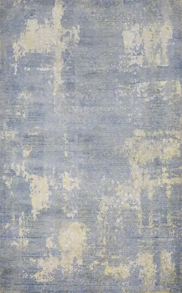 Abstract Blue Wash Abstract Area Rug 6x8 with Distressed Look Pattern