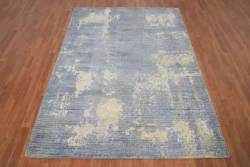 Abstract Blue Wash Abstract Area Rug 6x8 with Distressed Look Pattern