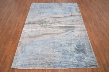 Modern Blue Abstract Area Rug 5x8 with Subtle Highlights