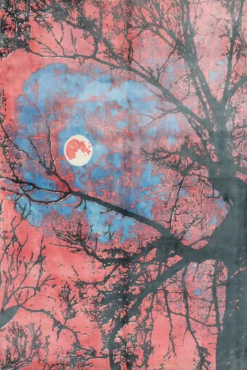 Mystical Moonlit Forest Scene Modern Area Rug 6x8