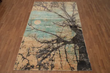 Abstract Tree Silhouette Modern Area Rug 5x8 with Moonlit Sky Design