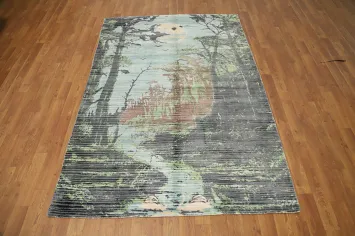 Nature-Inspired Abstract Rug 5x7 with Forest Landscape Design