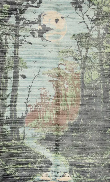 Nature-Inspired Abstract Rug 5x7 with Forest Landscape Design