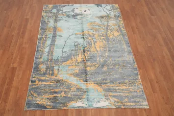 Nature's Tranquility: A Dreamy Moonlit Forest Abstract Rug 4x7