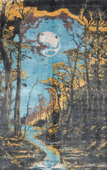 Mystical Forest Moonlight: Nature-Inspired Artistic Abstract Area Rug 6x8