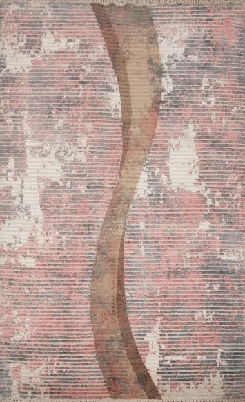 Modern Abstract Rug 5x7 with Wavy Pattern and Textured Finish