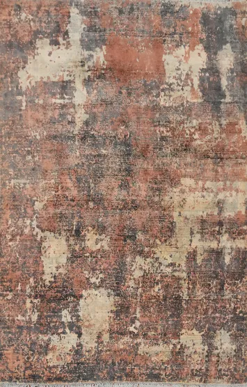 Abstract Distressed Look Abstract Area Rug 6x8 with Warm Earthy Tones