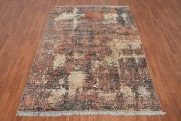 Abstract Distressed Look Abstract Area Rug 6x8 with Warm Earthy Tones
